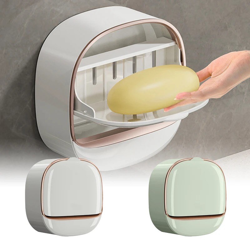  Soap Box Wall Mounted ABS Soap Box with Lid Waterproof Soap Dish Dishes Storage Box
