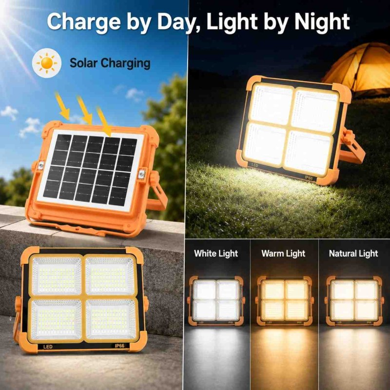 Solar Charging LED Flood Light Outdoor Portable Spotlight with USB Power Bank-000927
